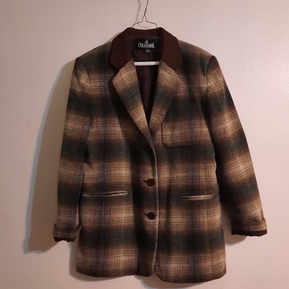 1980's plaid wool blazer w/ suede accents - Picture 10 of 12